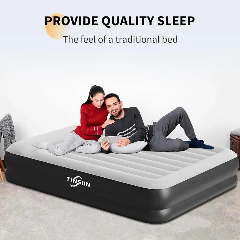 AirNest – Queen Air Mattress with Built-In Pump for Camping, Home & Guests (Black)