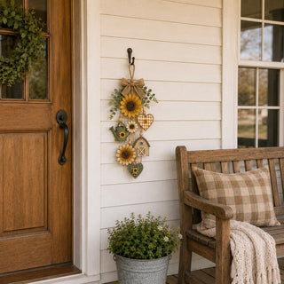 🌻SunnyHearth – Rustic Wooden Garden-Themed Hanging Ornament with Remote Control Fairy Lights