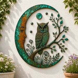 LunaGrove – Metal Crescent Moon Owl Wall Art