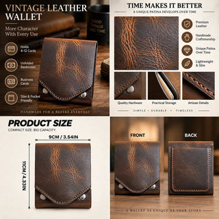🎁PatinaFold – Vintage Handmade Leather Wallet With Business Card Holder