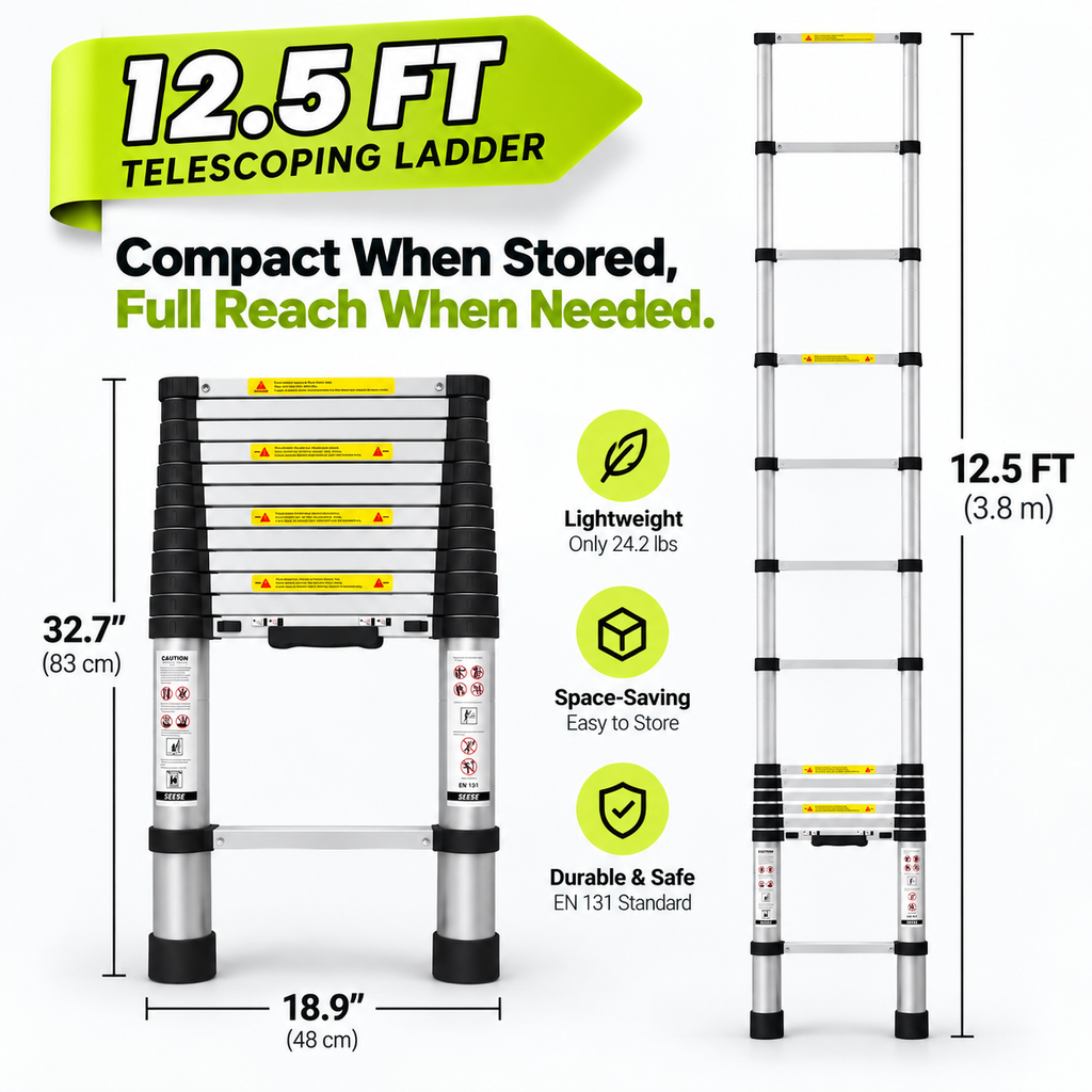ReachLite – Heavy-Duty Telescoping Aluminum Extension Ladder, 330 lbs Capacity