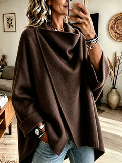 CowlDrape – 🤲⏰ Women's Asymmetrical Button Wrap Collar Poncho Sweater