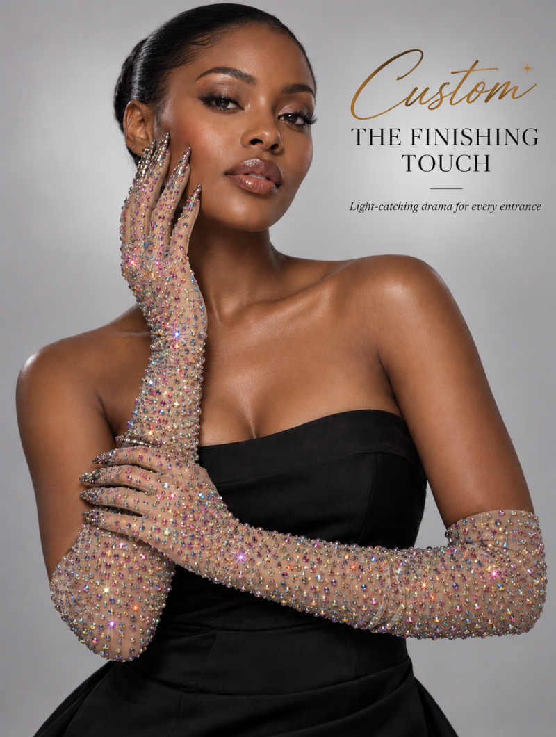 PrismGlow – Rhinestone Opera Gloves with Jeweled Claw Tips