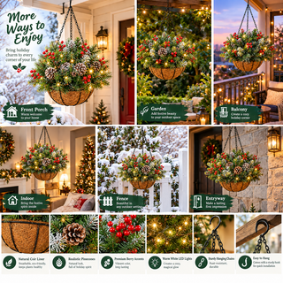 HollyGlow – 🎄🏆 Pre-Lit Christmas Hanging Basket | 🎄 Weather-Resistant & Zero Maintenance