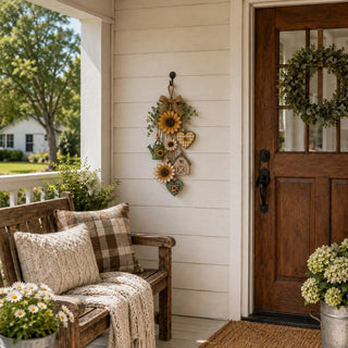 🌻SunnyHearth – Rustic Wooden Garden-Themed Hanging Ornament with Remote Control Fairy Lights