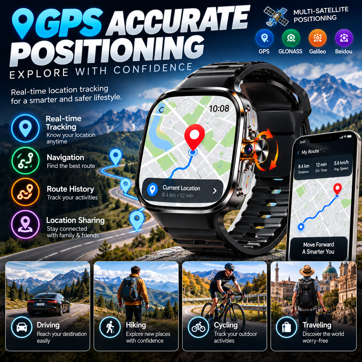 SwivelCam – AI 5G LTE Smartwatch Phone with Rotating Camera, GPS, Wi-Fi & SIM Card Slot