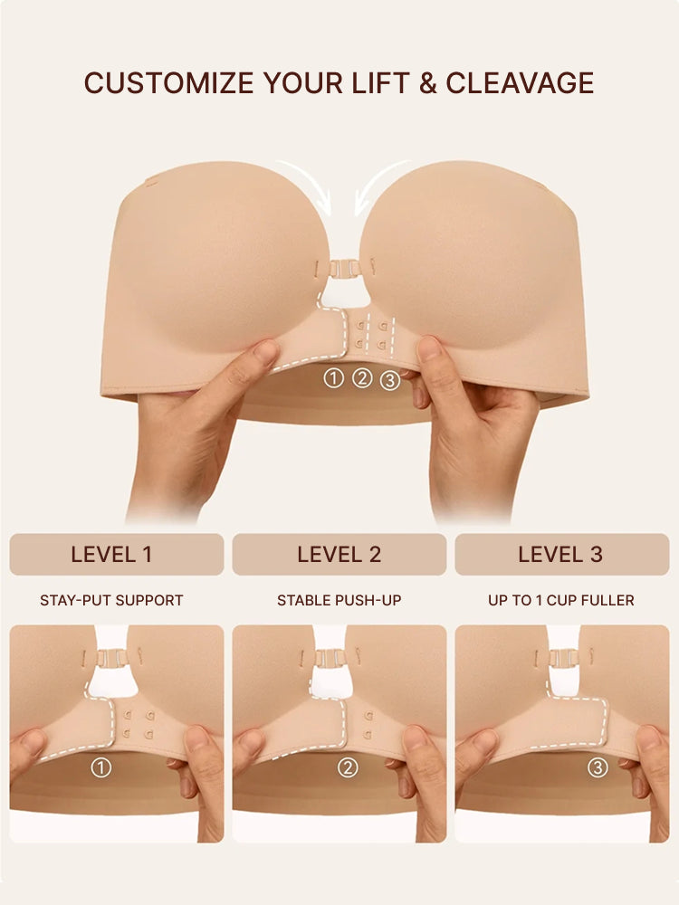 SecureLift – Women's Strapless Front-Closure Push-Up Bra