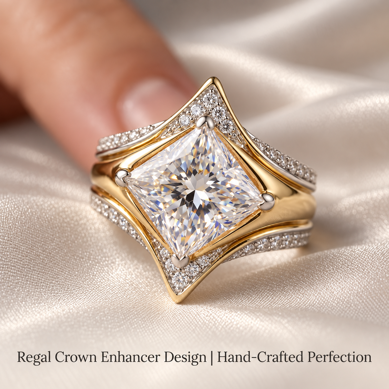 Close-up of the Eternal Crown ring set with original product image copy retained