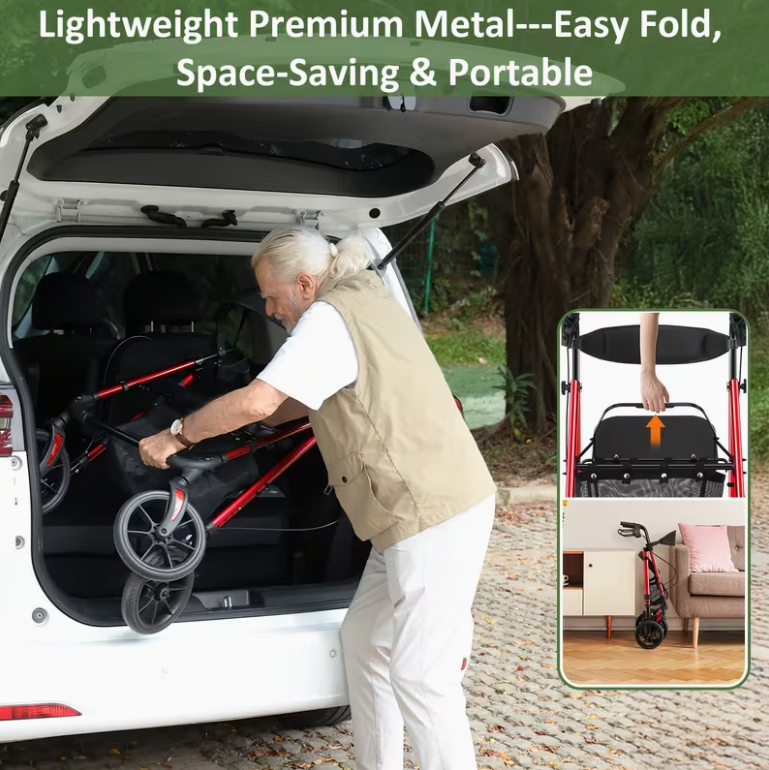StrideEase – Foldable Rollator Walker with Seat, Lightweight for Seniors 🔥🔥🔥🔥