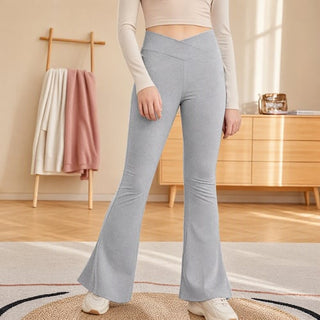 Kid Cross Waist Flare Yoga Pants – High Waist Tummy Control Bell Bottom Leggings