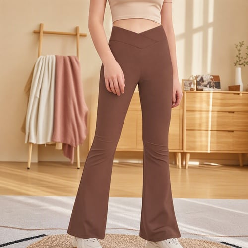 Kid Cross Waist Flare Yoga Pants – High Waist Tummy Control Bell Bottom Leggings