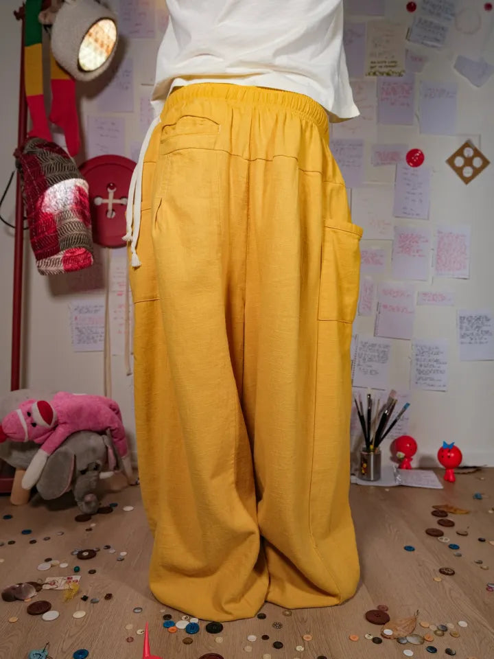 FLAX PLEATED WIDE-LEG PANTS | BLACK