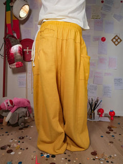 FLAX PLEATED WIDE-LEG PANTS | BLACK