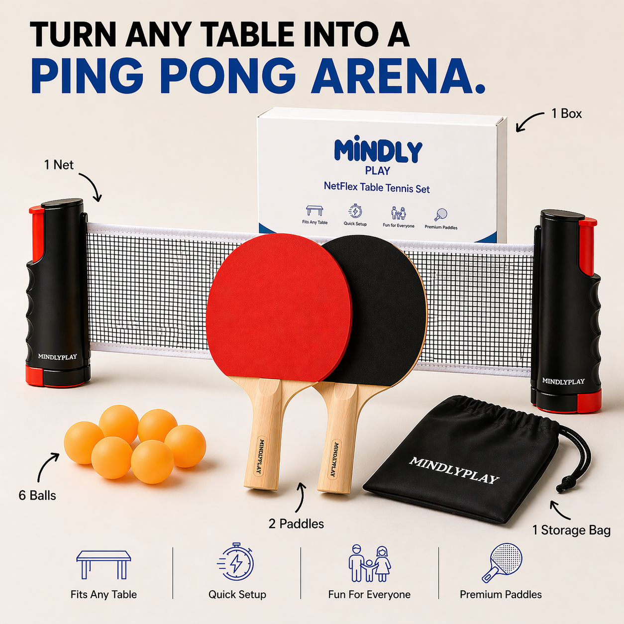 RallyReach – Portable Retractable Table Tennis Set