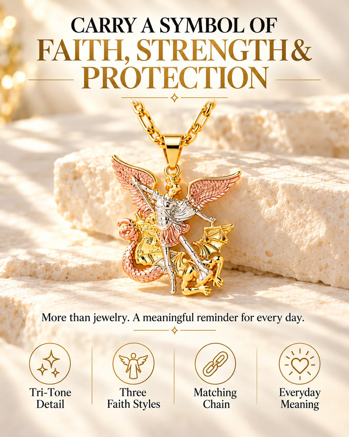 SeraphShield – 💥 Tri-Tone Guardian Angel Pendant Necklace