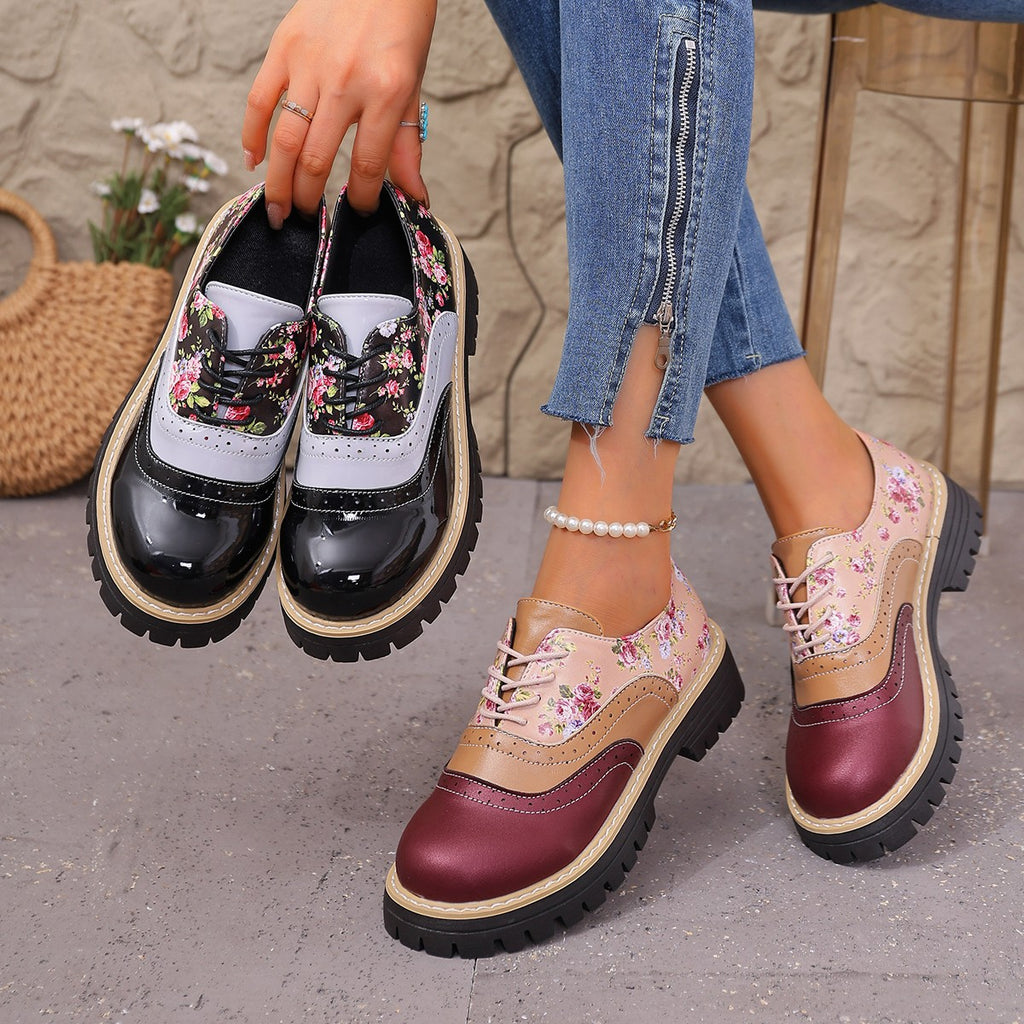 BloomStep – Women's Floral Color-Block Lace-Up Comfort Shoes