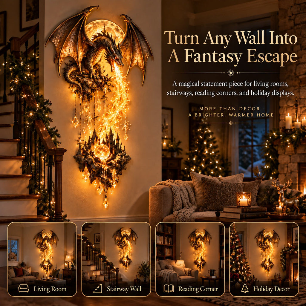 DragonGlow – 🔥 🐉 Dragonfire Moonlight Wall Lamp, Enchanted Fantasy Castle Décor 🌙