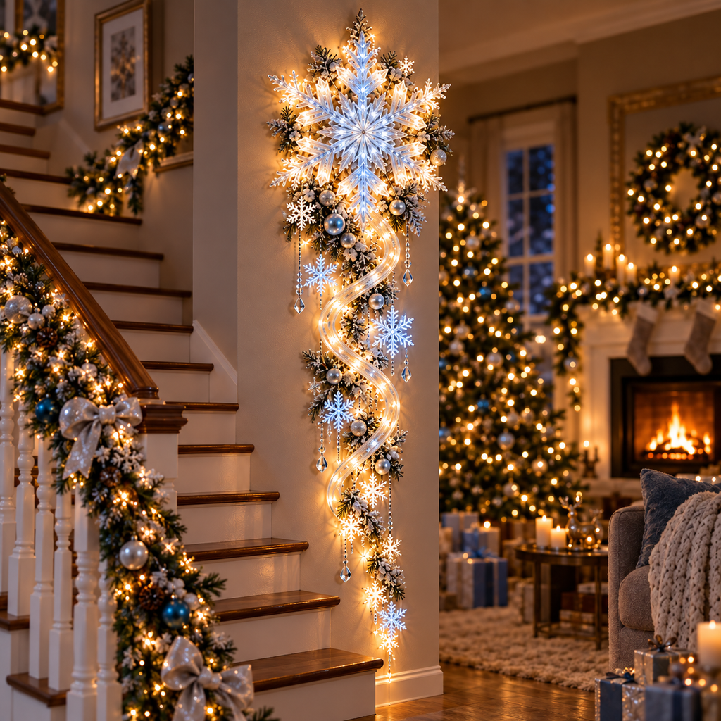 FrostCascade – 🔥🔥❄️ Giant Snowflake Blizzard Trail Christmas Wall Light
