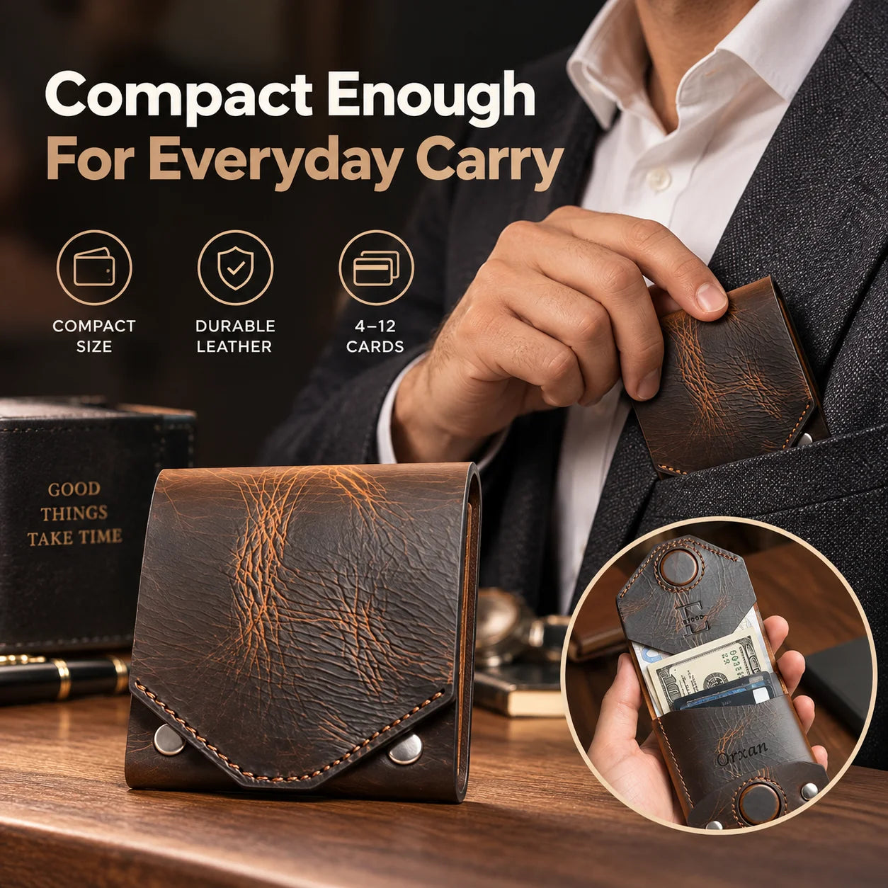 🎁PatinaFold – Vintage Handmade Leather Wallet With Business Card Holder