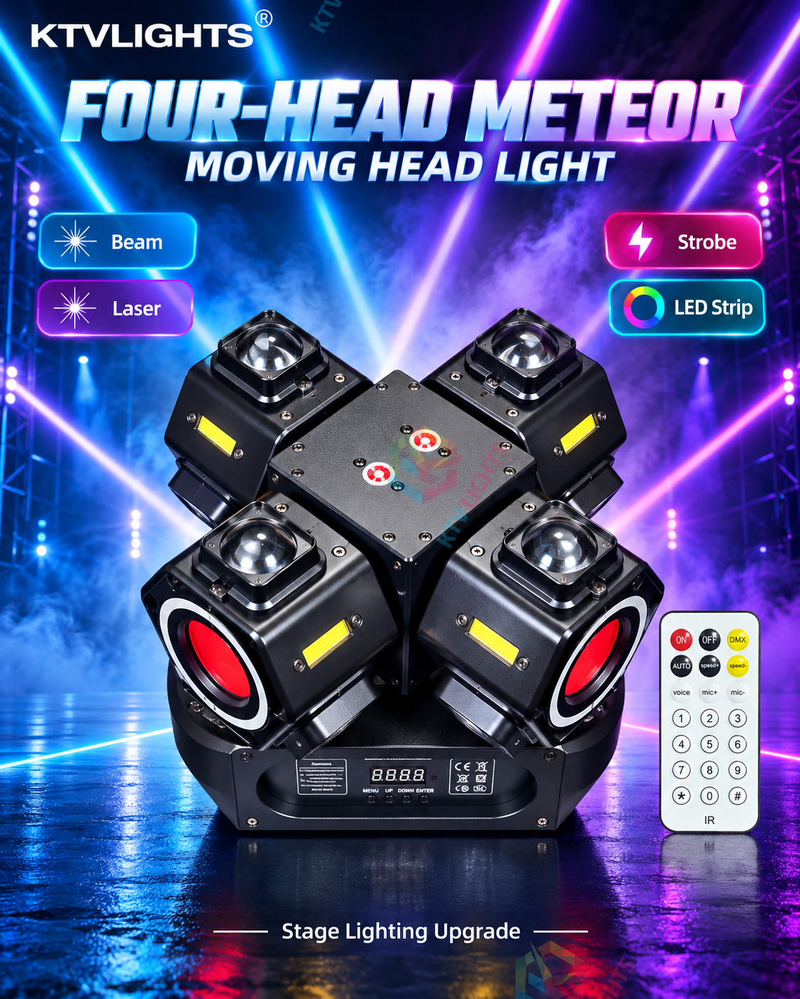 MeteorBeam – 180W 4-Arm Moving Head Laser Beam DJ Stage Light