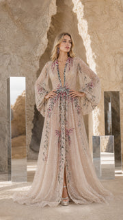 AuroraVeil – Embroidered Beaded Long-Sleeve Evening Gown