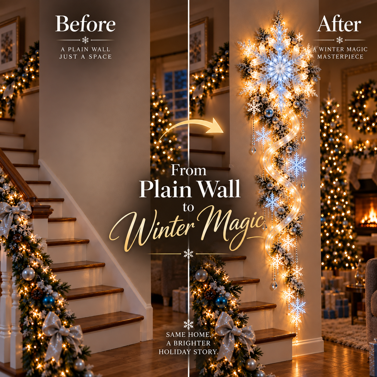 FrostCascade – 🔥🔥❄️ Giant Snowflake Blizzard Trail Christmas Wall Light
