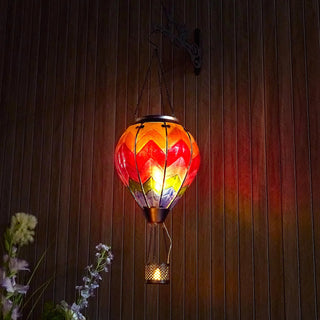 SkyGlow – Hand-Painted Hot Air Balloon Solar Lantern with Flame Effect