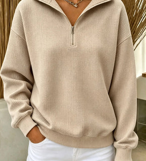 CozyWaffle – 🔥 Women's Waffle Knit Quarter-Zip Sweatshirt