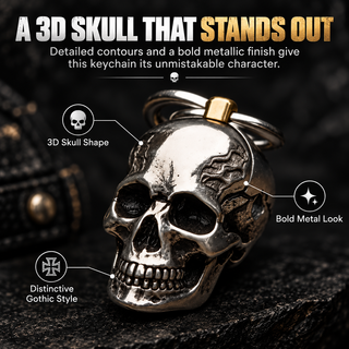 🔑SkullForge – 3D Steel Skull Keychain, Gothic Biker EDC Key Ring