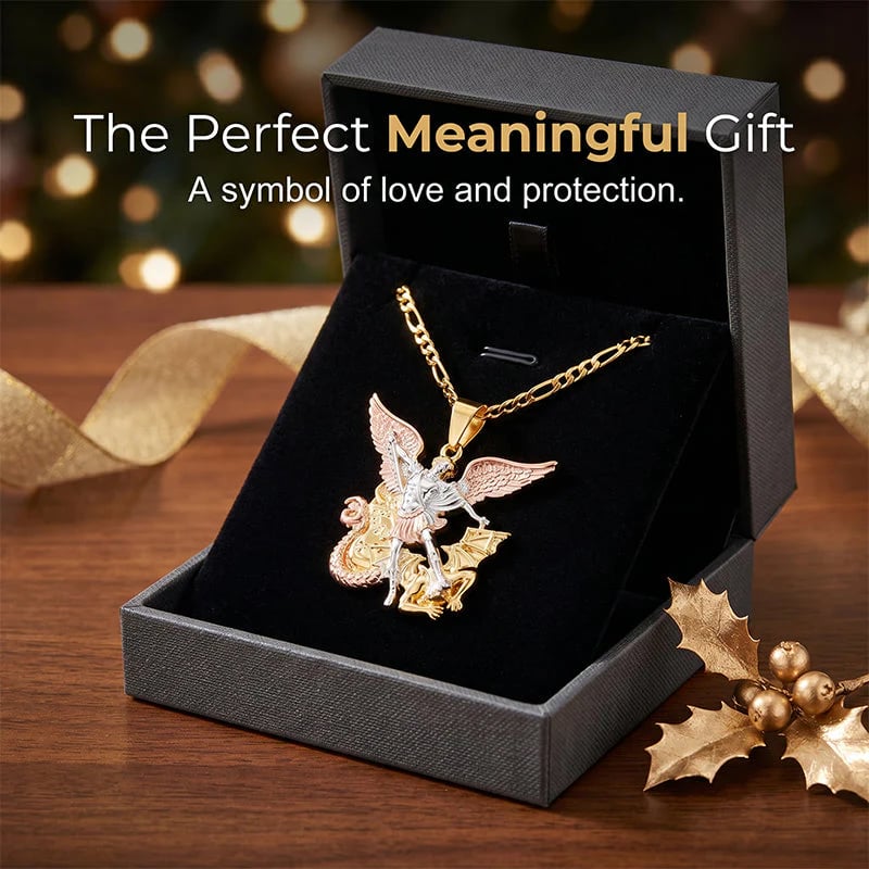 SeraphShield – 💥 Tri-Tone Guardian Angel Pendant Necklace