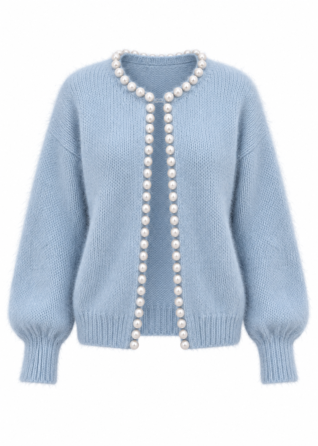 PearlMist – Pearl-Trim Open-Front Knit Cardigan