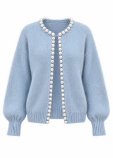 PearlMist – Pearl-Trim Open-Front Knit Cardigan