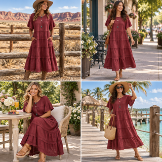 BreezeLace – 🏆💥 Cool & Breathable Fabric 🍃 Women's Vintage Patchwork Lace Dress ⚡