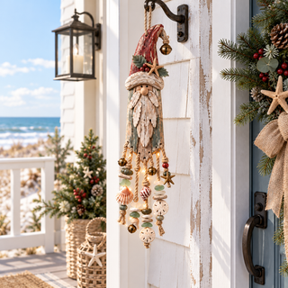 SeasideNoel – Vintage Coastal Santa Lighted Christmas Door Hanger