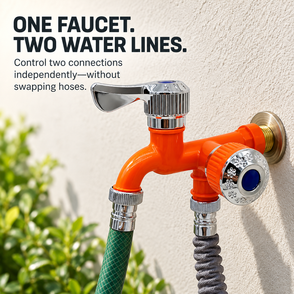 💧 TwinTap – Dual-Outlet Faucet with Two Independent Water Connections for Laundry, Garden & Everyday Cleaning