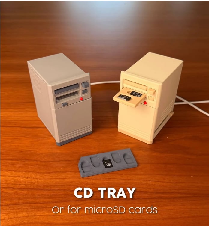 DataTower – Retro 90s PC Desk Organizer with Hidden Charger and Pull-Out Drawer