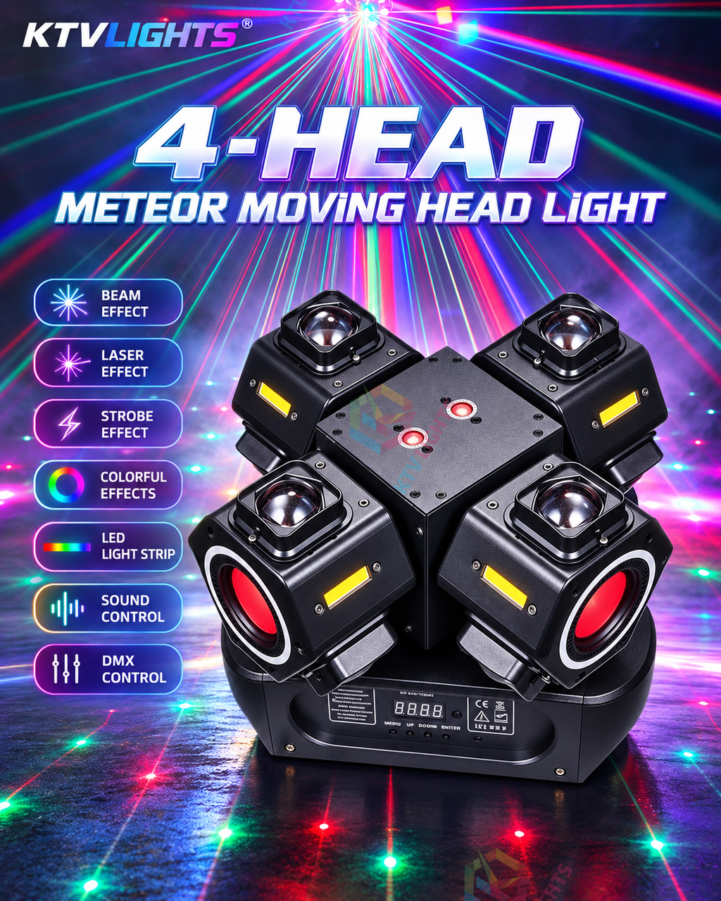 MeteorBeam – 180W 4-Arm Moving Head Laser Beam DJ Stage Light