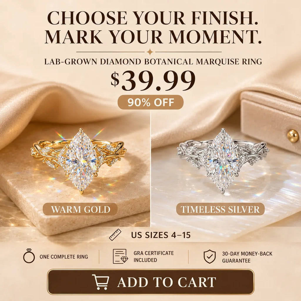 EverwildMarquise – 🔥 Lab-Grown Diamond Vine Ring in Gold or Silver