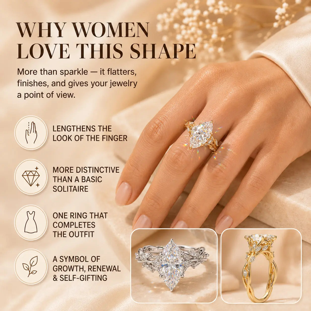 EverwildMarquise – 🔥 Lab-Grown Diamond Vine Ring in Gold or Silver