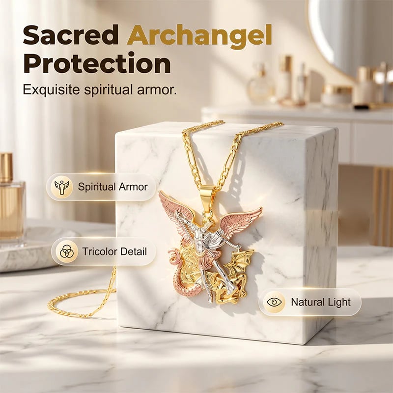 SeraphShield – 💥 Tri-Tone Guardian Angel Pendant Necklace