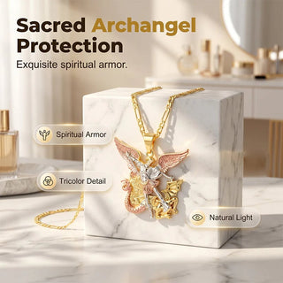 SeraphShield – 💥 Tri-Tone Guardian Angel Pendant Necklace