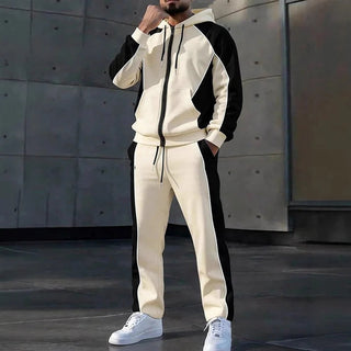 ✨ StrideBlock – Men's Color-Block Zip-Up Hoodie & Sweatpants 2-Piece Set