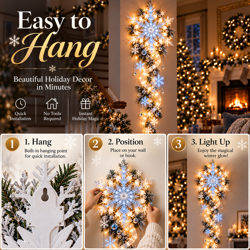 FrostCascade – 🔥🔥❄️ Giant Snowflake Blizzard Trail Christmas Wall Light