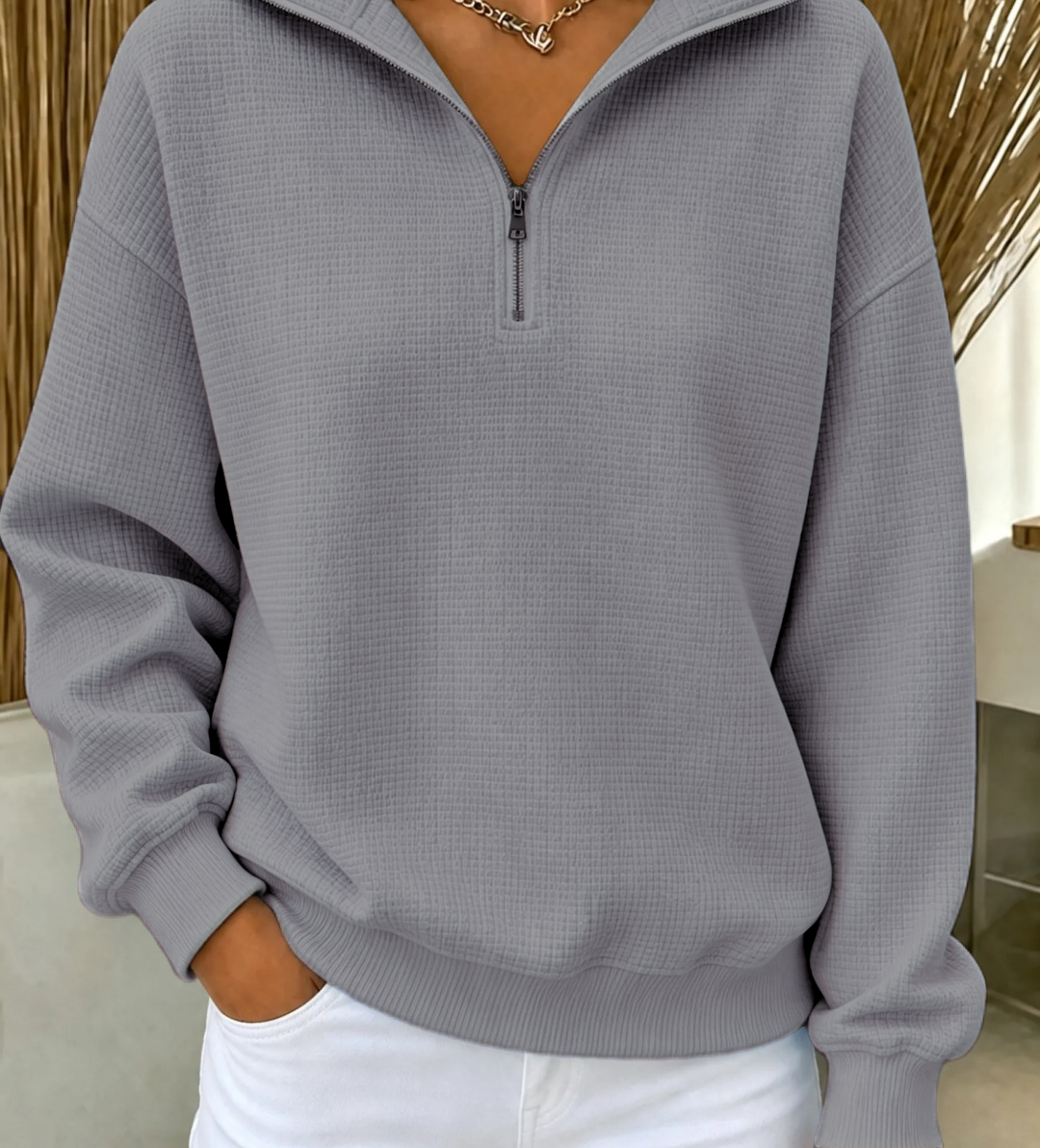 CozyWaffle – 🔥 Women's Waffle Knit Quarter-Zip Sweatshirt