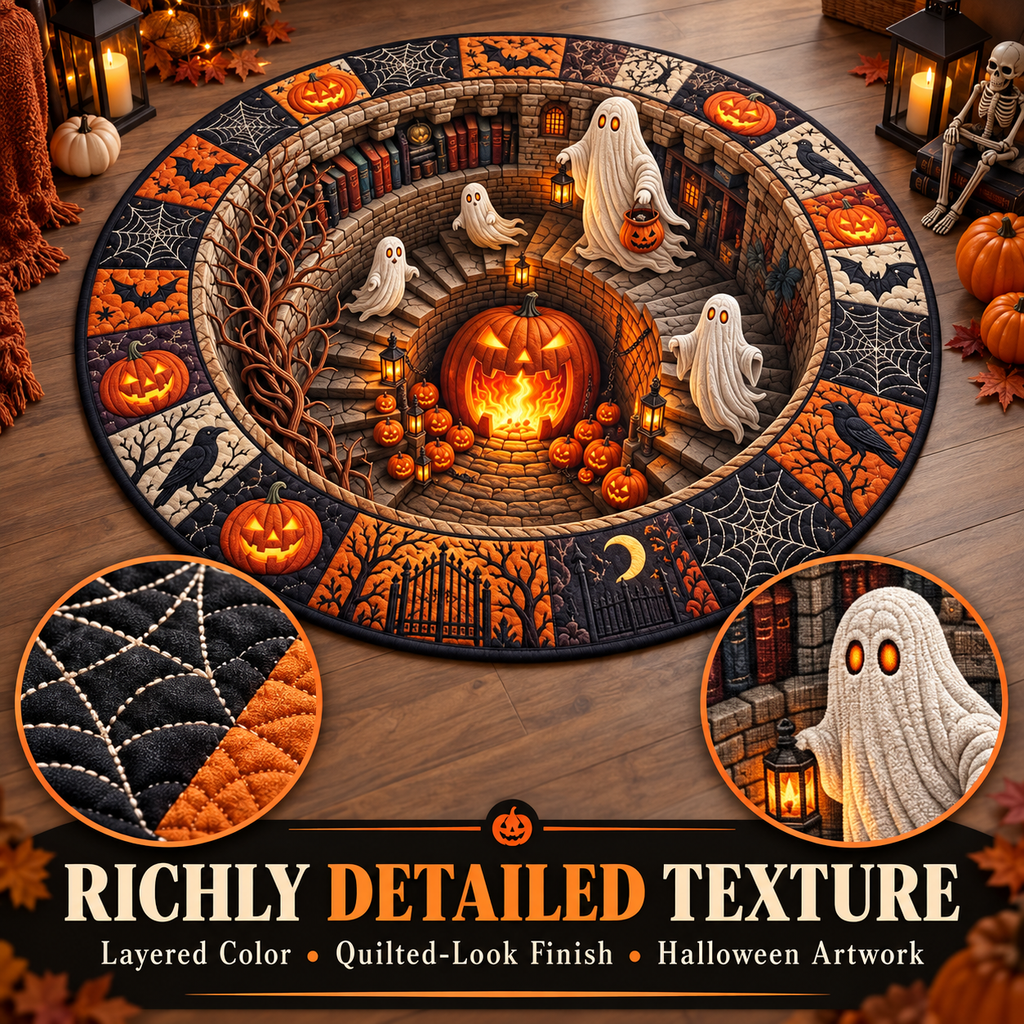 HauntedSpiral – 🔥🔥 3D Haunted Staircase Round Rug, Spooky Halloween Optical Illusion 👻
