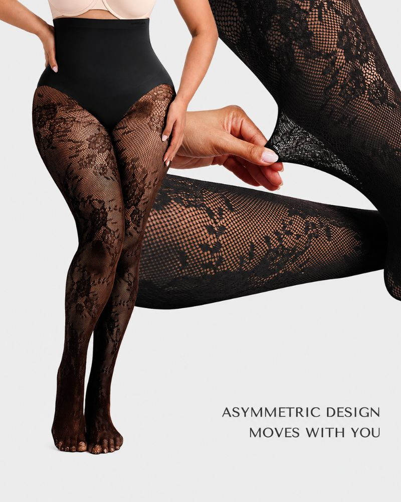 LaceSculpt – High-Waisted Floral Lace Shaping Tights