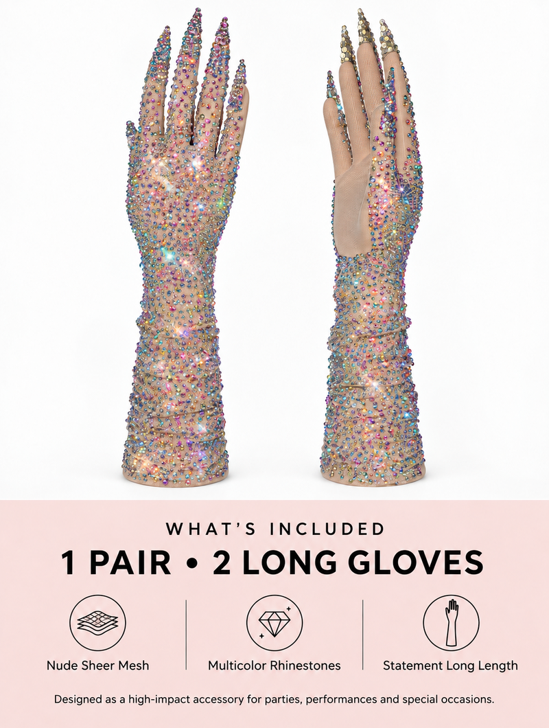 PrismGlow – Rhinestone Opera Gloves with Jeweled Claw Tips