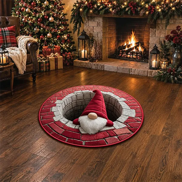 🎄 Christmas Gnome Optical Illusion Round Rug | Fun Festive Home Decor Must‑Have⭐🏠🎁