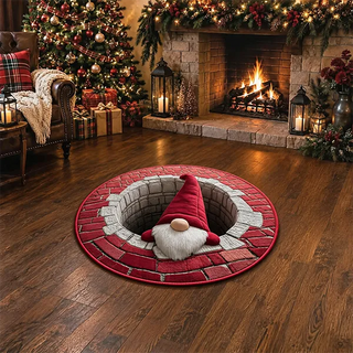 🎄 Christmas Gnome Optical Illusion Round Rug | Fun Festive Home Decor Must‑Have⭐🏠🎁