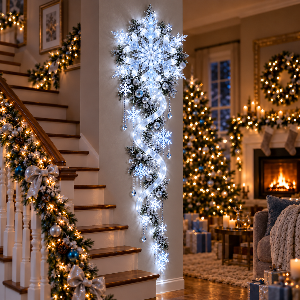 FrostCascade – 🔥🔥❄️ Giant Snowflake Blizzard Trail Christmas Wall Light